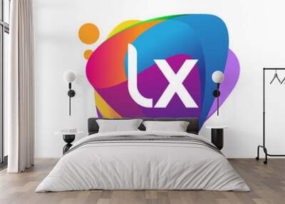 letter lx logo with colorful splash background, letter combination logo design for creative industry Wall mural