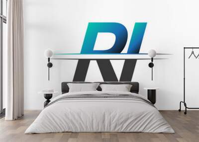 RI initial logo company name colored black and blue, Simple and Modern Logo Design. Wall mural