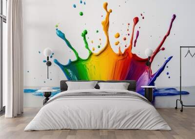 A vibrant splash of rainbow-colored paint against a white background. Wall mural