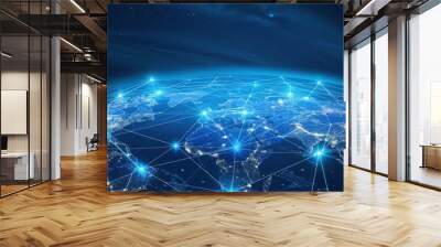 Global connection business network. digital technology background. generative AI image Wall mural