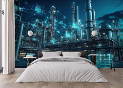 Industrial Complex at Night with Digital Overlay Wall mural