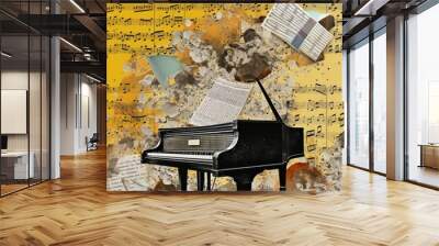 grand piano Abstract collage scrapbook yellow retro vintage surrealistic illustration Wall mural