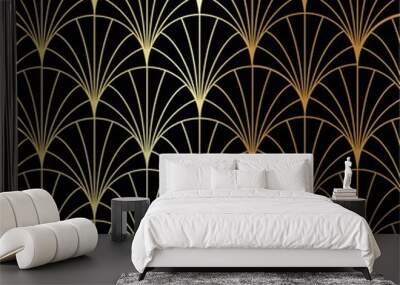 art deco gold palm, palmette pattern - great gatsby, 1920s theme vector Wall mural