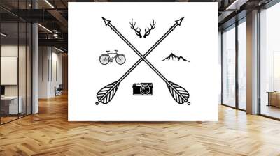 Beautiful boho, hipster illustration with crossed arrows and interests, hobbies vector Wall mural