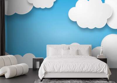 Illustration of a beautiful fluffy empty clouds on a blue background  Wall mural