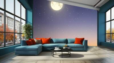 Moon over the rocky land silhouette vector Wall mural