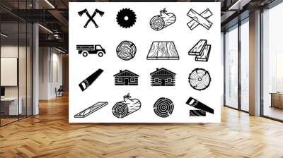 Wood icon set vector Wall mural