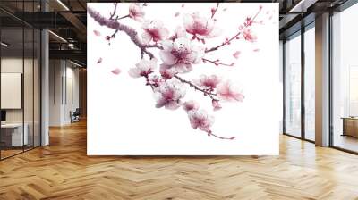 Blooming cherry blossom branches with colorful flowers png Wall mural