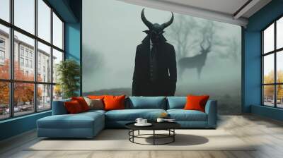 Elegantly Dressed Devil in Misty Landscape Wall mural