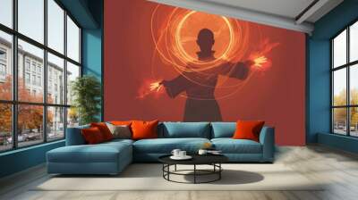 Fervent Mage Casting Radiant Spell in Minimalist Art Style Wall mural