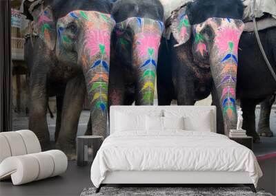 Colorful hand painted elephants, Holi festival, Jaipur, Rajasthan, India	 Wall mural