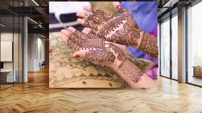 henna design, bride , Hindu wedding , Rajasthan, India Wall mural