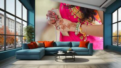 Henna design , saree , bride , traditional hindu wedding , Rajasthan, royal India	 Wall mural