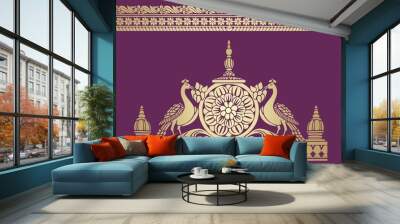 peacocks, feathers ,wedding card design, royal India	 Wall mural