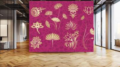 water lily, paisley floral motifs , wedding, royal India Wall mural