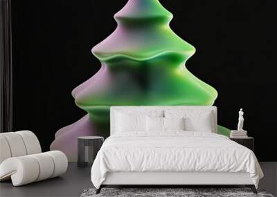 Abstract green and purple 3D Christmas tree on a dark background for a modern holiday design Wall mural