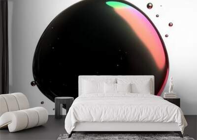 Dark glossy orb with neon highlights and reflective surface, abstract futuristic design element, 3d shape for design Wall mural