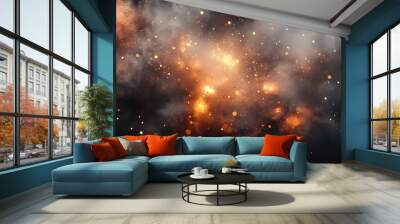 Fiery abstract background with smoke, sparks, and glowing orange and yellow particles Wall mural