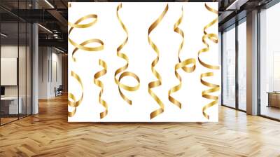 Gold shiny gradient twisted ribbons set. Decoration for carnival party, holiday event, New Year, Christmas, Wedding ceremony. Vector illustration Wall mural