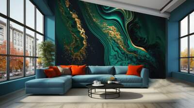 Acrylic fluid texture background green art . Generative AI Wall mural