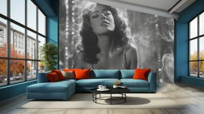 portrait of a vintage woman from 30 s in black and white style Wall mural