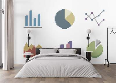 chart and diagram icon set in pixel art style Wall mural