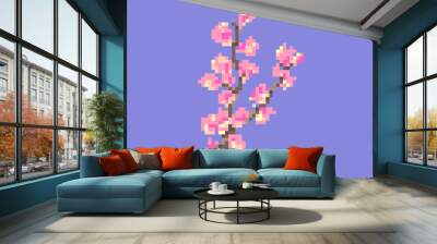 Illustration of a cherry blossom in pixel art style Wall mural