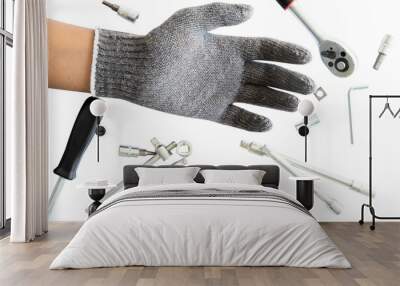 work glove and wrenches scattered Wall mural