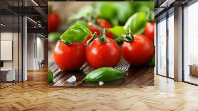 Fresh Cherry Tomatoes and Basil Wall mural