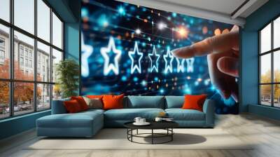 Online store rating concept. Hand pointing to stars to decide the rating for specific ecommerce product. Wall mural