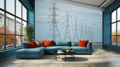 electricity post, transmission power line in the sea Wall mural