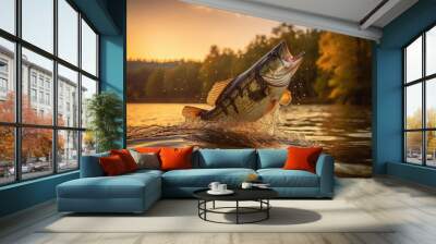 Black Bass Jumping created with Generative AI Technology, ai, generative Wall mural