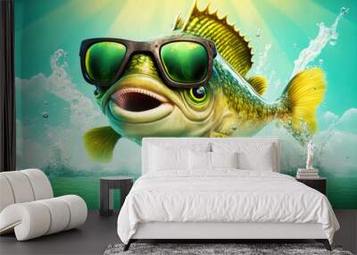 Largemouth Bass Illustration with Sunglasses created with Generative AI Technology, ai, generative Wall mural