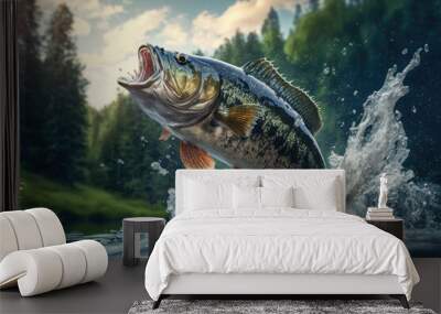 Largemouth Bass Jumping created with Generative AI Technology, ai, generative Wall mural