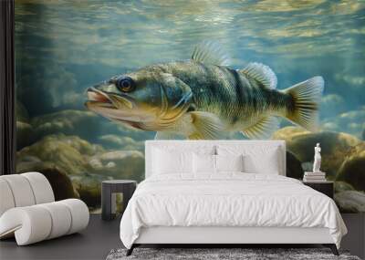 Largemouth Bass on Rocky Bottom created with Generative AI Technology, ai, generative Wall mural