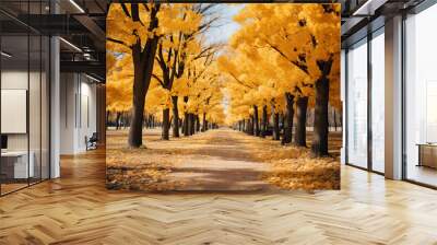 Pathway of Yellow Fall Leaves on Campus created with Generative AI Technology, ai, generative Wall mural