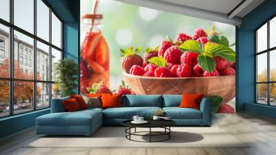 Juicy raspberries and strawberries Wall mural