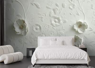 Elegant White 3D Floral Embossed Texture - Luxury Wallpaper, Packaging, and Invitation Design Wall mural