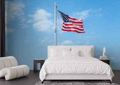 american flag with blue sky and clouds Wall mural