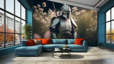 knight in armor, generative art, helmet, samurai Wall mural