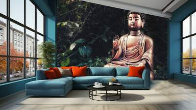 photograph of buddha statue in meditation in the forest Wall mural