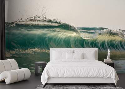 Beautiful textured turquoise sea natural wave close-up, isolated on white background Wall mural