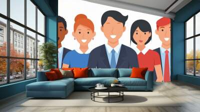 Group portrait of smiling office workers. Multicultural business team, colleagues. Happy men and women stand together  icon, white background, black colour icon Wall mural