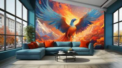 Phoenix rising from flames Wall mural