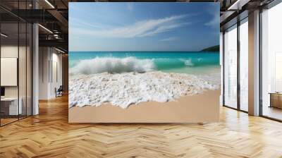 Tropical beach with white sand and rolling foamy wave of turquoise ocean Wall mural