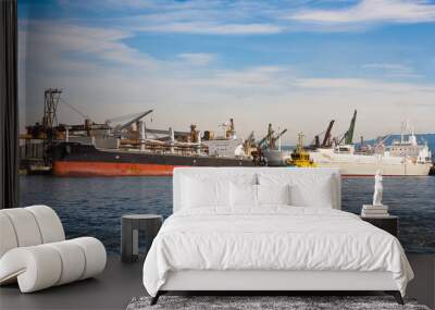 Ships being loaded at the Port of Santos, Brazil. Wall mural