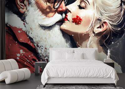 anime santa claus and santa claus wife kissing Wall mural