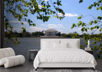 White Thomas Jefferson Memorial monument on the Tidal basin with the leaves Wall mural