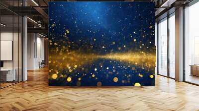 abstract background with dark blue and gold particle christmas golden light shine particles bokeh on navy blue background gold foil texture holiday concept Wall mural