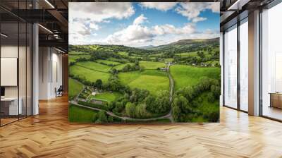 Aerial view beautiful farmland in Herefordshire on the England Wales border- UK  Wall mural